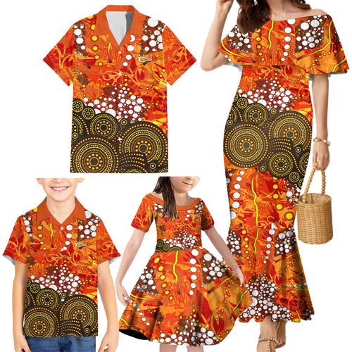 Perth Scorchers Family Matching Mermaid Dress and Hawaiian Shirt Graffiti Urban Aboriginal Dot Abstract Design