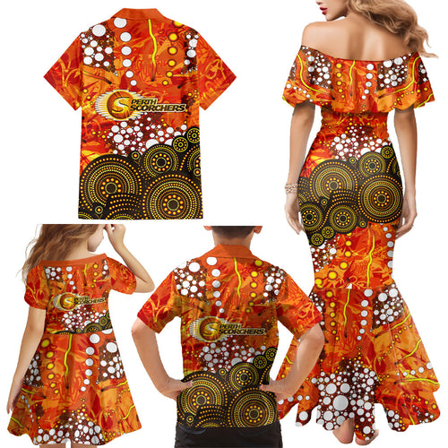 Perth Scorchers Family Matching Mermaid Dress and Hawaiian Shirt Graffiti Urban Aboriginal Dot Abstract Design