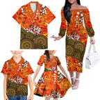 Perth Scorchers Family Matching Off The Shoulder Long Sleeve Dress and Hawaiian Shirt Graffiti Urban Aboriginal Dot Abstract Design