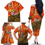 Perth Scorchers Family Matching Off The Shoulder Long Sleeve Dress and Hawaiian Shirt Graffiti Urban Aboriginal Dot Abstract Design
