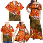 Perth Scorchers Family Matching Off Shoulder Maxi Dress and Hawaiian Shirt Graffiti Urban Aboriginal Dot Abstract Design
