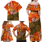 Perth Scorchers Family Matching Off Shoulder Maxi Dress and Hawaiian Shirt Graffiti Urban Aboriginal Dot Abstract Design