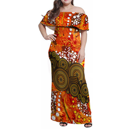 Perth Scorchers Family Matching Off Shoulder Maxi Dress and Hawaiian Shirt Graffiti Urban Aboriginal Dot Abstract Design