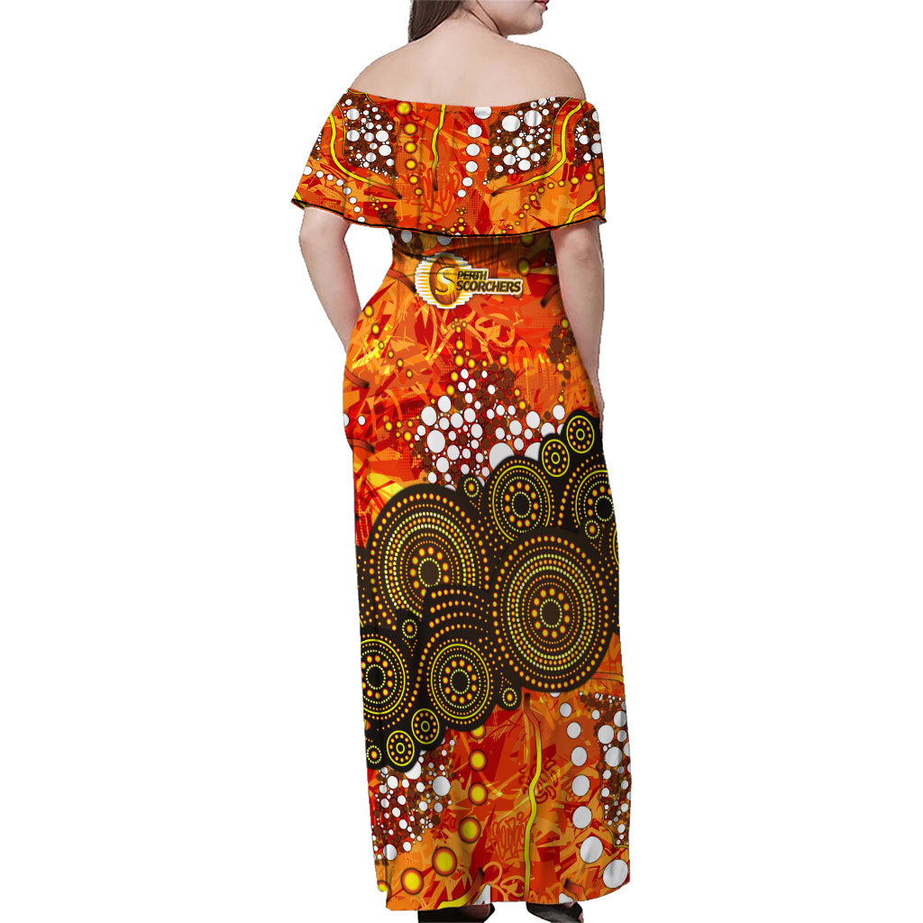 Perth Scorchers Family Matching Off Shoulder Maxi Dress and Hawaiian Shirt Graffiti Urban Aboriginal Dot Abstract Design