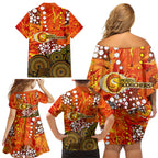 Perth Scorchers Family Matching Off Shoulder Short Dress and Hawaiian Shirt Graffiti Urban Aboriginal Dot Abstract Design