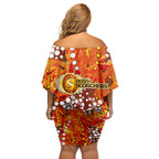 Perth Scorchers Family Matching Off Shoulder Short Dress and Hawaiian Shirt Graffiti Urban Aboriginal Dot Abstract Design