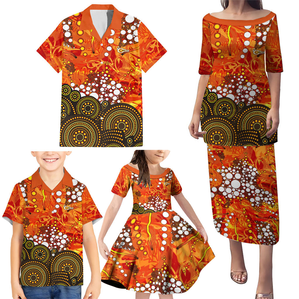 Perth Scorchers Family Matching Puletasi and Hawaiian Shirt Graffiti Urban Aboriginal Dot Abstract Design