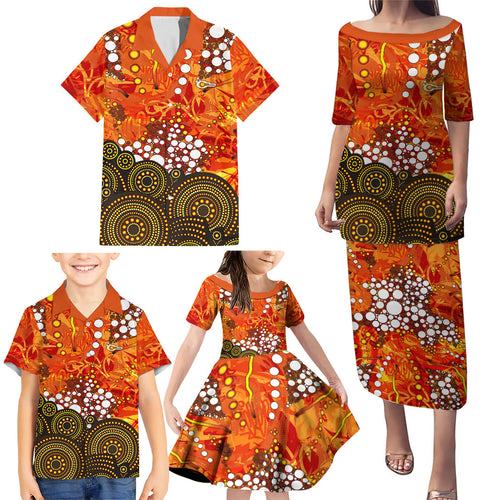 Perth Scorchers Family Matching Puletasi and Hawaiian Shirt Graffiti Urban Aboriginal Dot Abstract Design