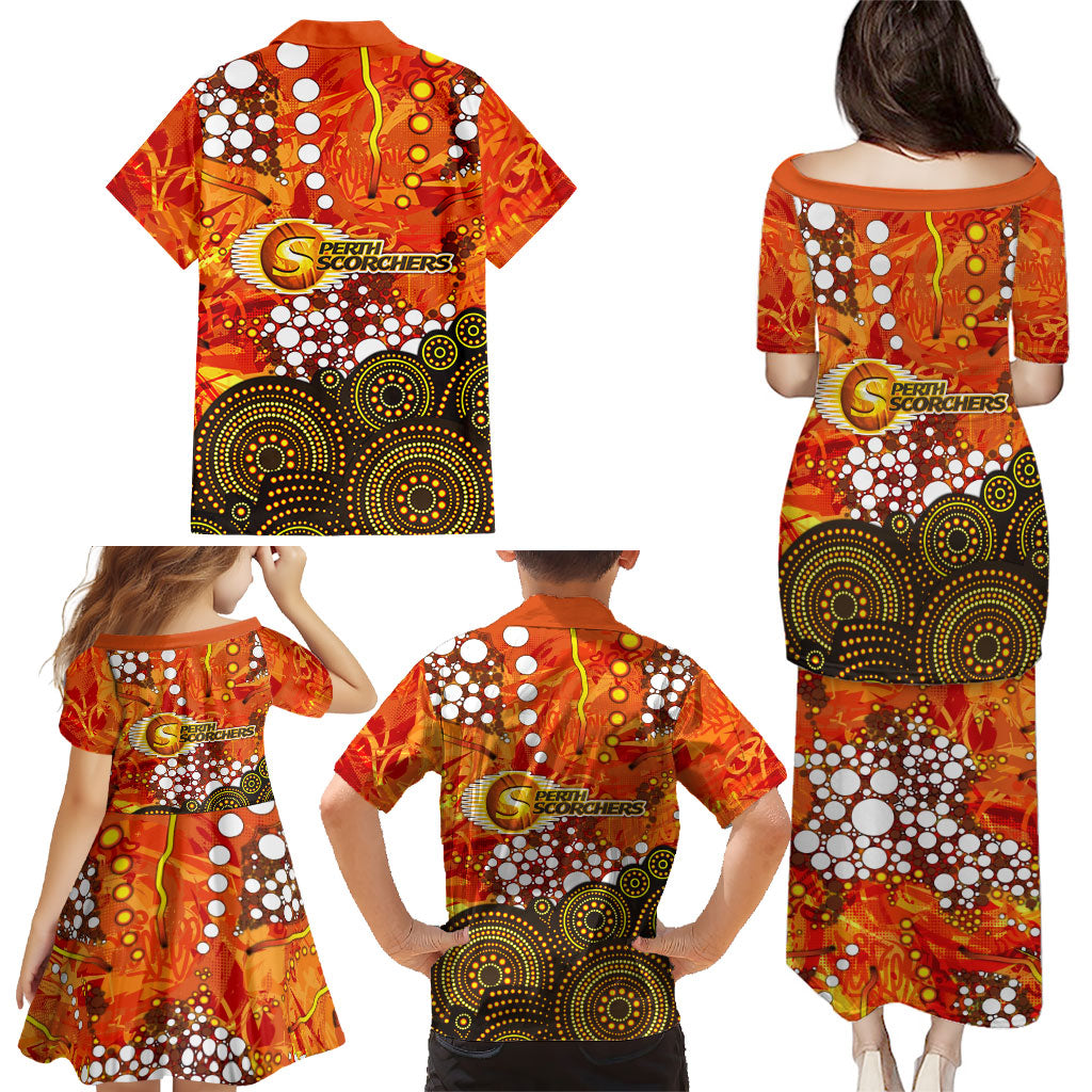 Perth Scorchers Family Matching Puletasi and Hawaiian Shirt Graffiti Urban Aboriginal Dot Abstract Design