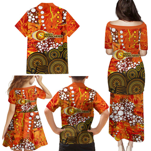 Perth Scorchers Family Matching Puletasi and Hawaiian Shirt Graffiti Urban Aboriginal Dot Abstract Design