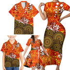 Perth Scorchers Family Matching Short Sleeve Bodycon Dress and Hawaiian Shirt Graffiti Urban Aboriginal Dot Abstract Design