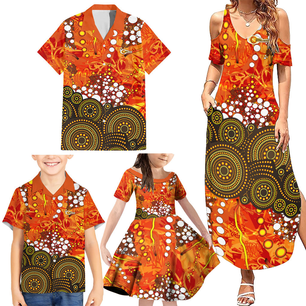 Perth Scorchers Family Matching Summer Maxi Dress and Hawaiian Shirt Graffiti Urban Aboriginal Dot Abstract Design