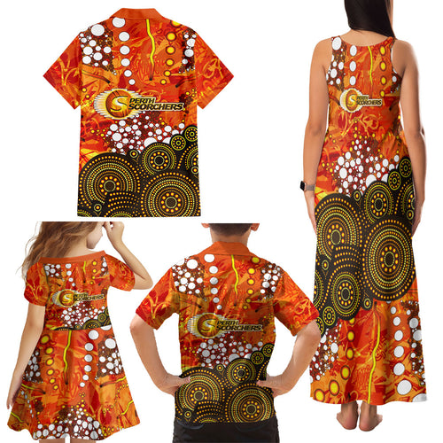 Perth Scorchers Family Matching Tank Maxi Dress and Hawaiian Shirt Graffiti Urban Aboriginal Dot Abstract Design