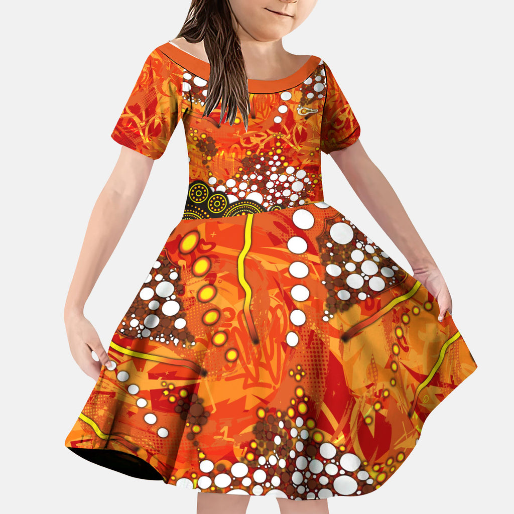 Perth Scorchers Kid Short Sleeve Dress Graffiti Urban Aboriginal Dot Abstract Design
