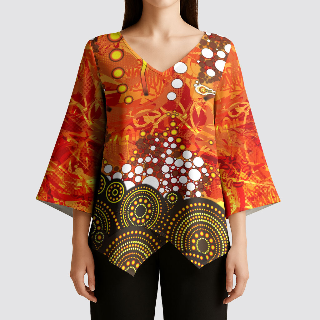 Perth Scorchers Kimono Sleeve Blouse Graffiti Urban Aboriginal Dot Abstract Design