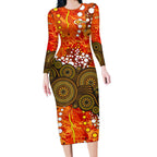 Perth Scorchers Long Sleeve Bodycon Dress Graffiti Urban Aboriginal Dot Abstract Design