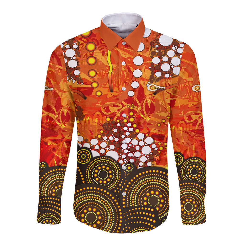 Perth Scorchers Long Sleeve Button Shirt Graffiti Urban Aboriginal Dot Abstract Design