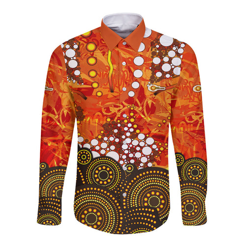 Perth Scorchers Long Sleeve Button Shirt Graffiti Urban Aboriginal Dot Abstract Design