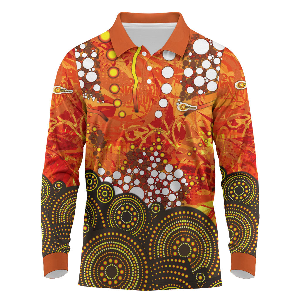 Perth Scorchers Long Sleeve Polo Shirt Graffiti Urban Aboriginal Dot Abstract Design