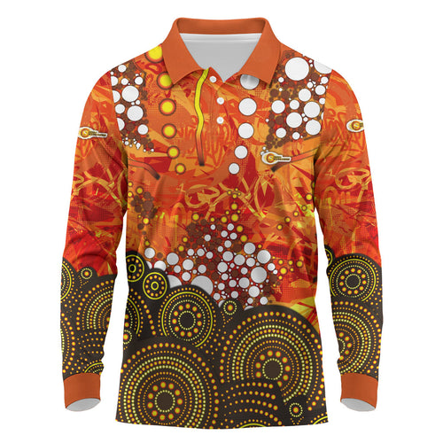 Perth Scorchers Long Sleeve Polo Shirt Graffiti Urban Aboriginal Dot Abstract Design