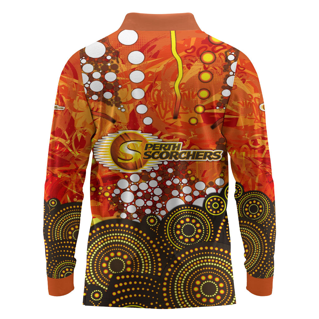 Perth Scorchers Long Sleeve Polo Shirt Graffiti Urban Aboriginal Dot Abstract Design