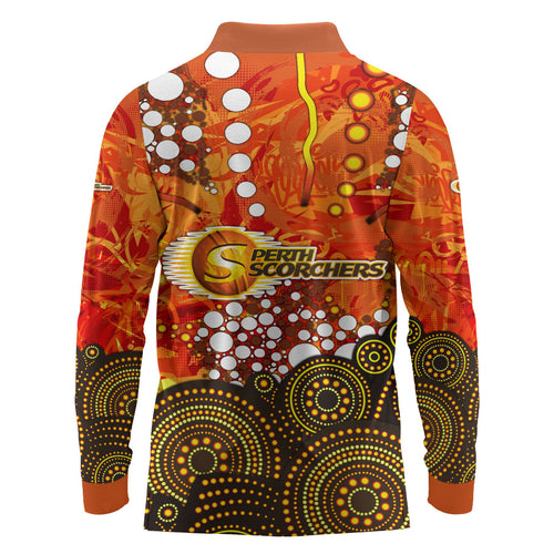 Perth Scorchers Long Sleeve Polo Shirt Graffiti Urban Aboriginal Dot Abstract Design