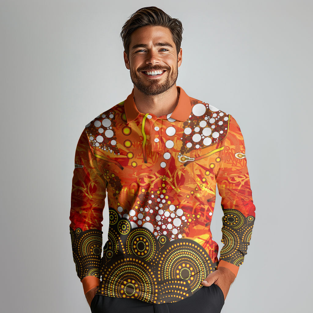 Perth Scorchers Long Sleeve Polo Shirt Graffiti Urban Aboriginal Dot Abstract Design
