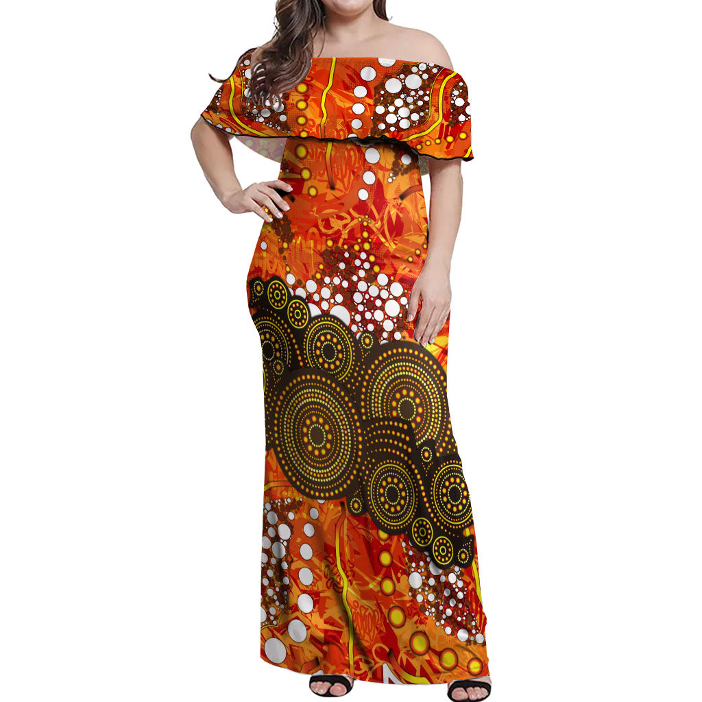 Perth Scorchers Off Shoulder Maxi Dress Graffiti Urban Aboriginal Dot Abstract Design