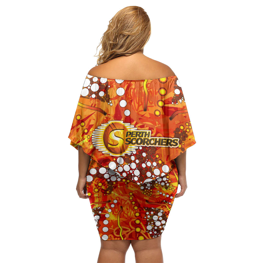 Perth Scorchers Off Shoulder Short Dress Graffiti Urban Aboriginal Dot Abstract Design