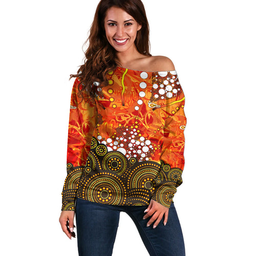 Perth Scorchers Off Shoulder Sweater Graffiti Urban Aboriginal Dot Abstract Design