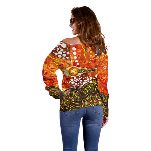 Perth Scorchers Off Shoulder Sweater Graffiti Urban Aboriginal Dot Abstract Design