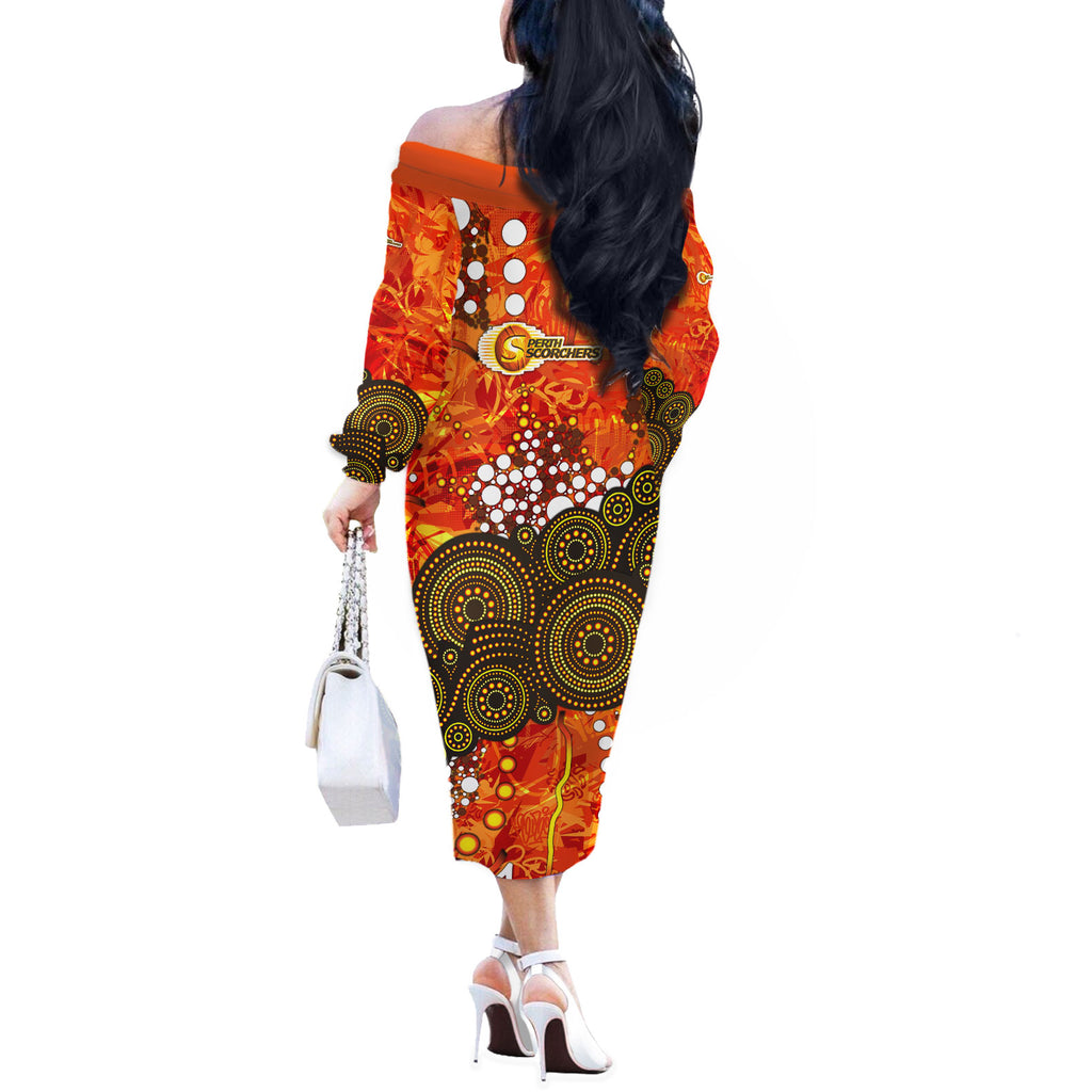Perth Scorchers Off The Shoulder Long Sleeve Dress Graffiti Urban Aboriginal Dot Abstract Design