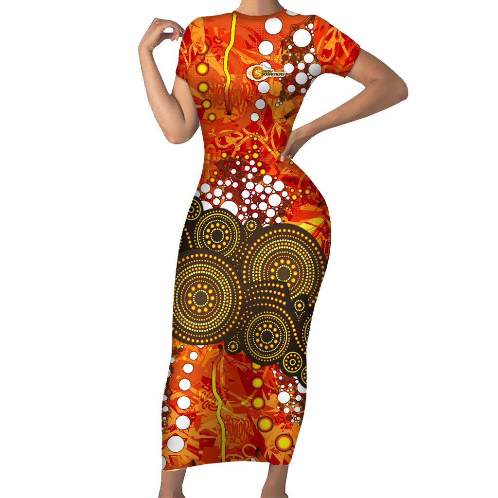 Perth Scorchers Short Sleeve Bodycon Dress Graffiti Urban Aboriginal Dot Abstract Design