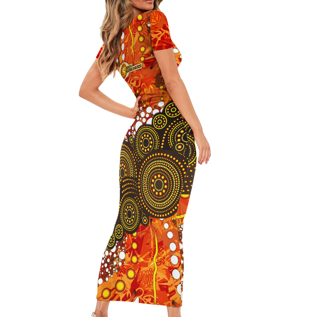 Perth Scorchers Short Sleeve Bodycon Dress Graffiti Urban Aboriginal Dot Abstract Design