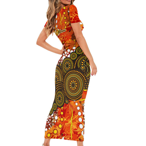 Perth Scorchers Short Sleeve Bodycon Dress Graffiti Urban Aboriginal Dot Abstract Design