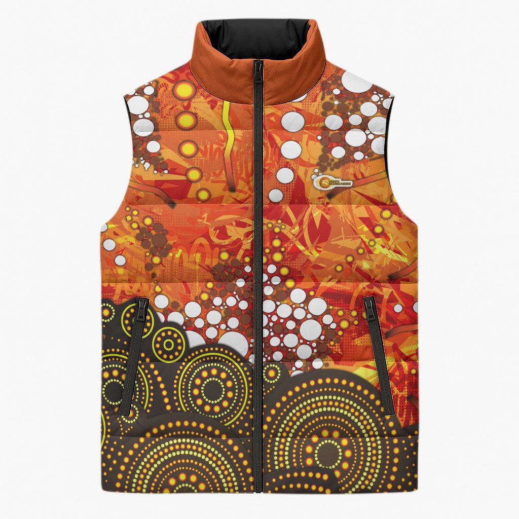 Perth Scorchers Sleeveless Puffer Jacket Graffiti Urban Aboriginal Dot Abstract Design