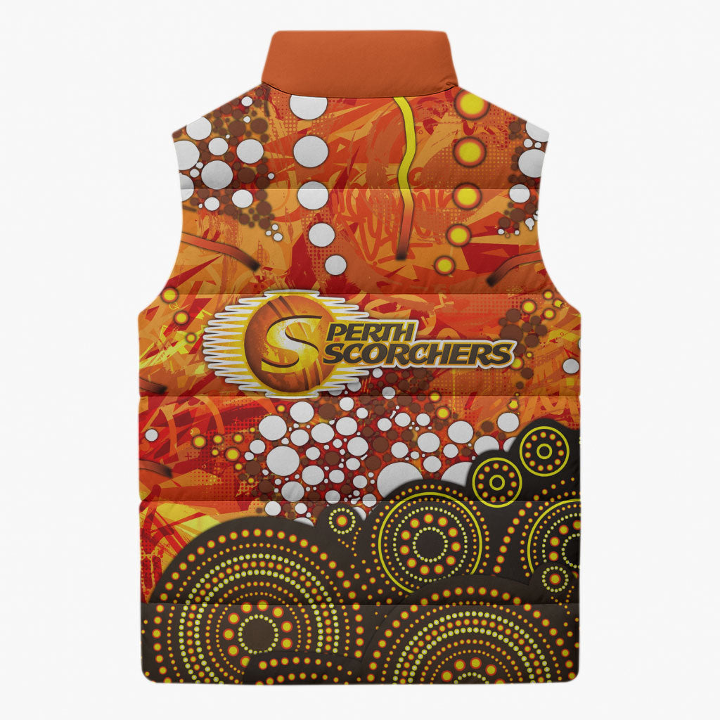 Perth Scorchers Sleeveless Puffer Jacket Graffiti Urban Aboriginal Dot Abstract Design