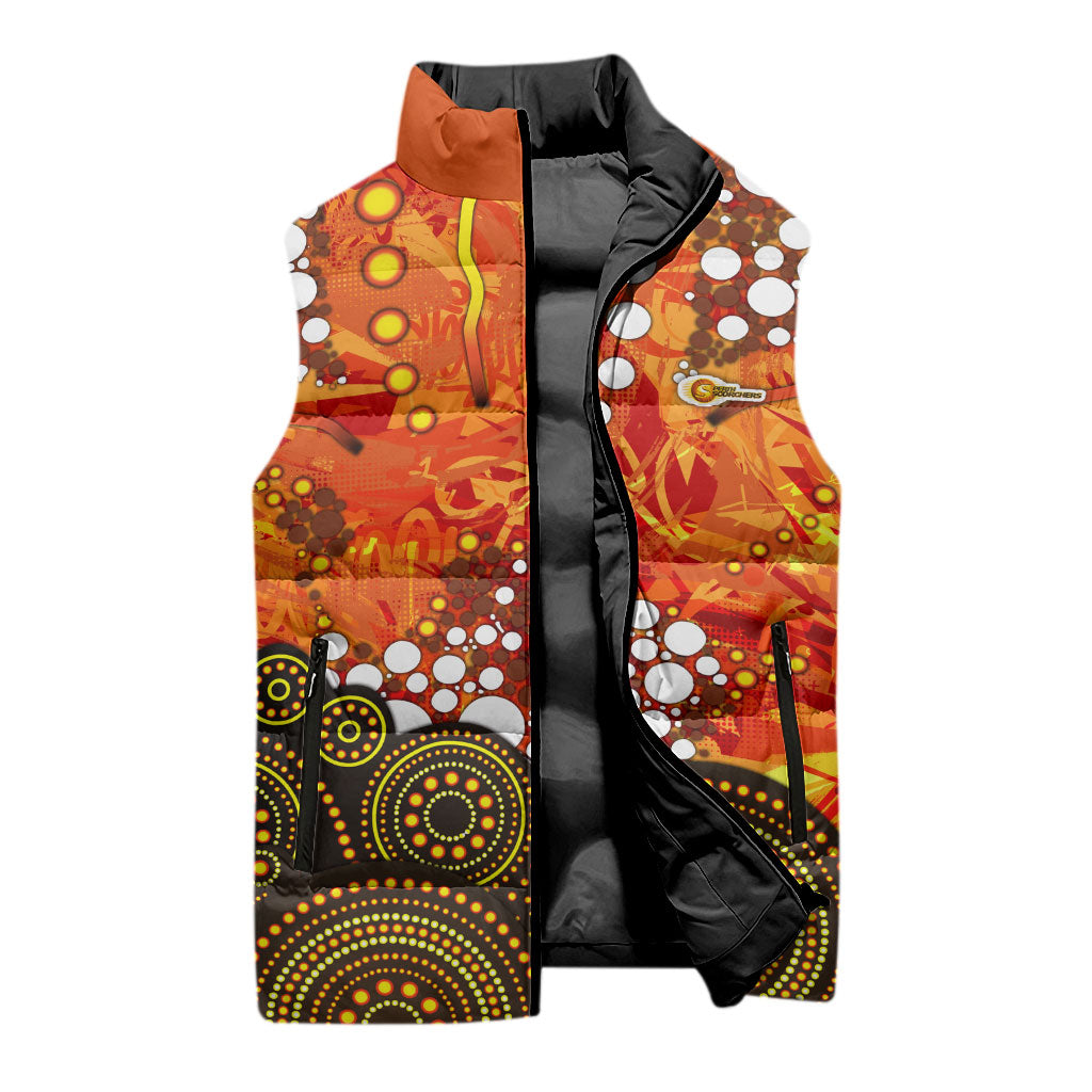 Perth Scorchers Sleeveless Puffer Jacket Graffiti Urban Aboriginal Dot Abstract Design