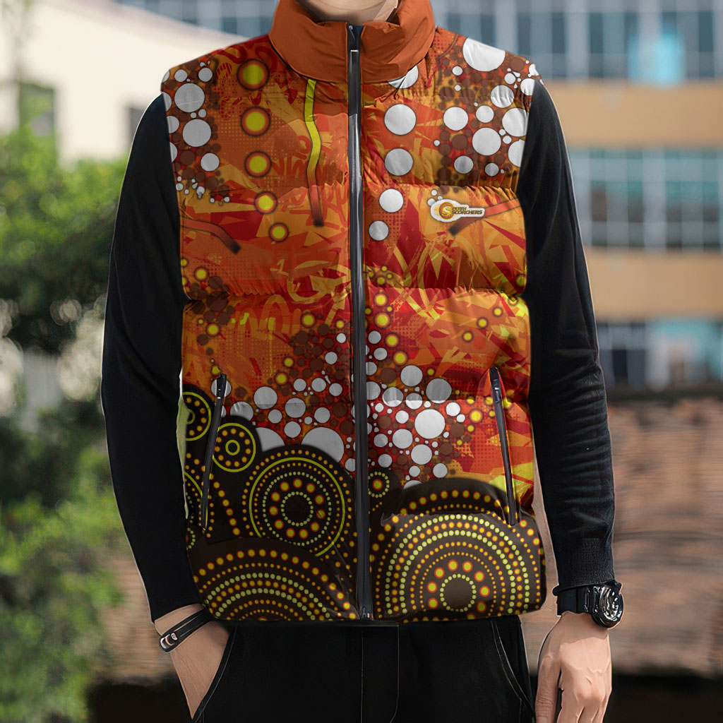 Perth Scorchers Sleeveless Puffer Jacket Graffiti Urban Aboriginal Dot Abstract Design