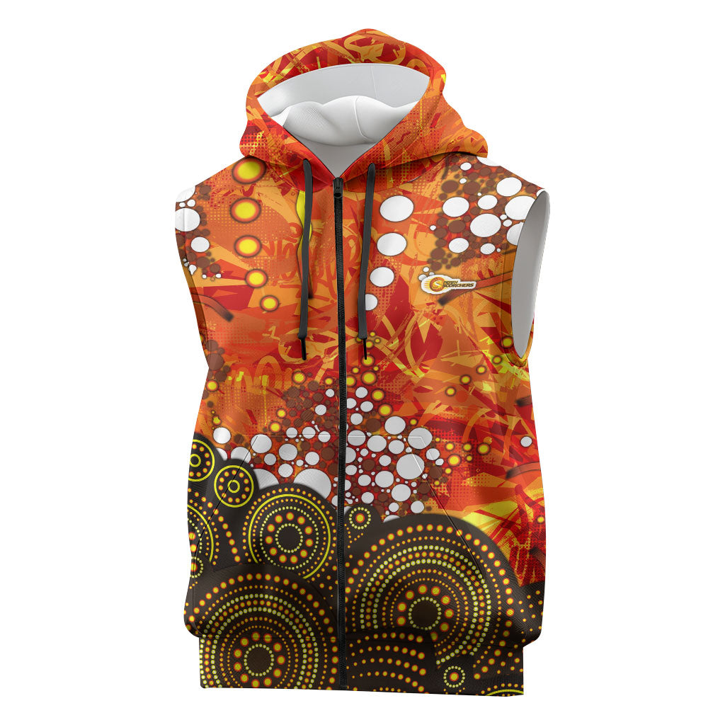 Perth Scorchers Sleeveless Zip Hoodie Graffiti Urban Aboriginal Dot Abstract Design