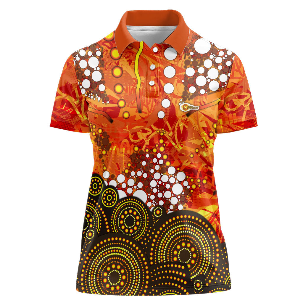 Perth Scorchers Women Polo Shirt Graffiti Urban Aboriginal Dot Abstract Design