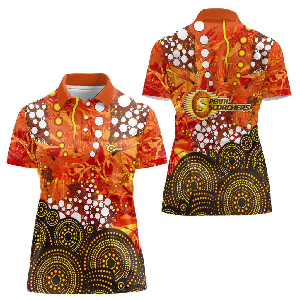 Perth Scorchers Women Polo Shirt Graffiti Urban Aboriginal Dot Abstract Design