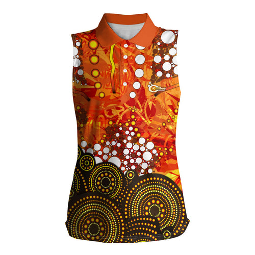 Perth Scorchers Women Sleeveless Polo Shirt Graffiti Urban Aboriginal Dot Abstract Design