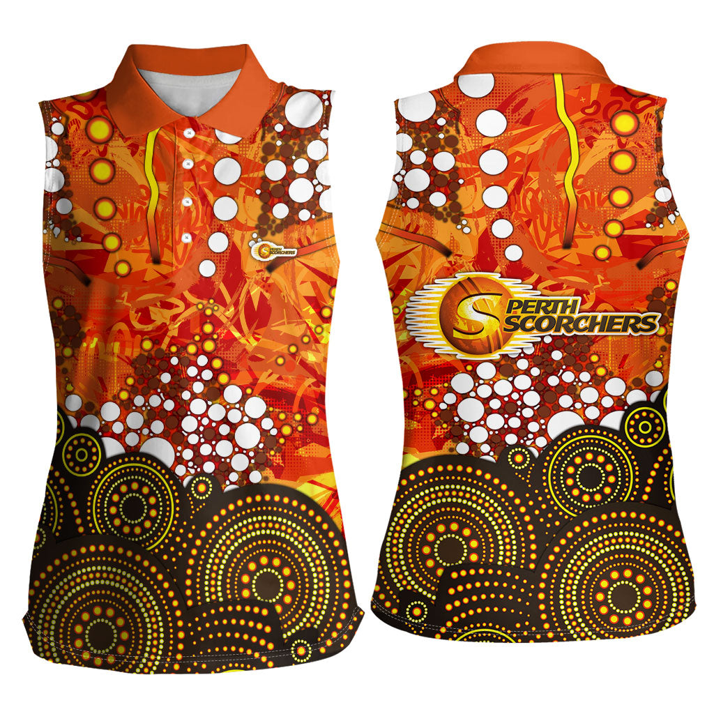 Perth Scorchers Women Sleeveless Polo Shirt Graffiti Urban Aboriginal Dot Abstract Design