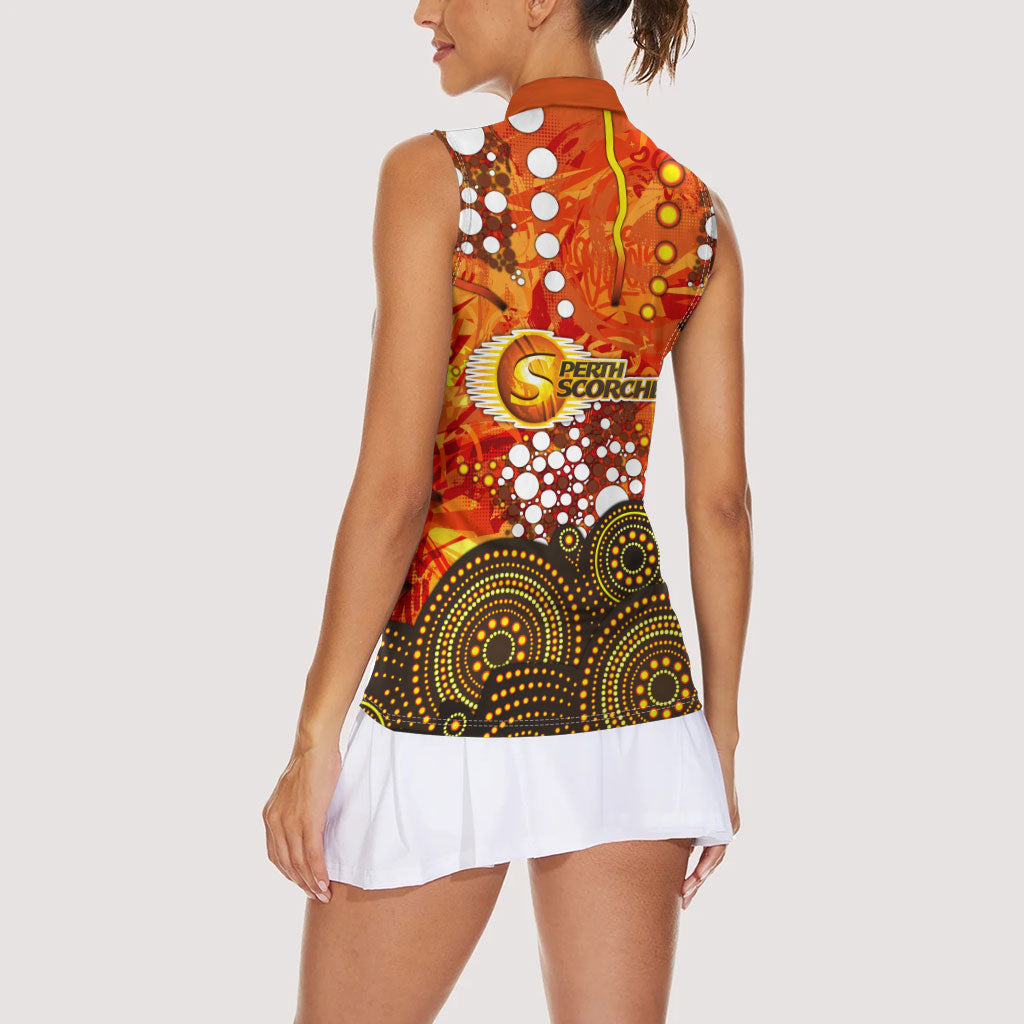 Perth Scorchers Women Sleeveless Polo Shirt Graffiti Urban Aboriginal Dot Abstract Design