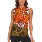 Perth Scorchers Women Sleeveless Polo Shirt Graffiti Urban Aboriginal Dot Abstract Design