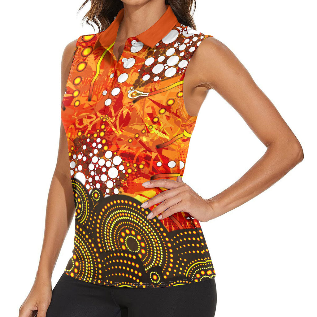 Perth Scorchers Women Sleeveless Polo Shirt Graffiti Urban Aboriginal Dot Abstract Design