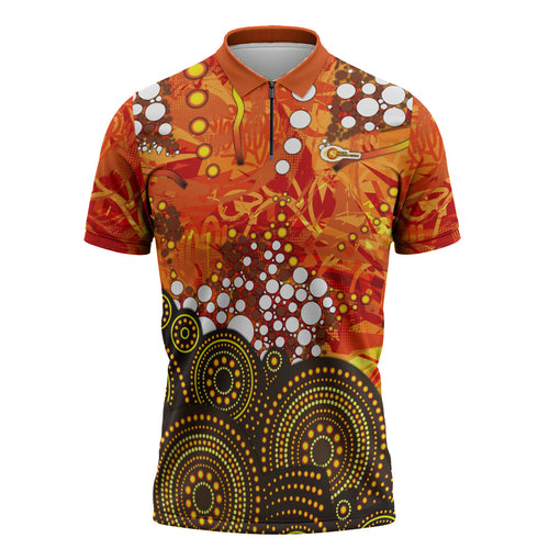 Perth Scorchers Zipper Polo Shirt Graffiti Urban Aboriginal Dot Abstract Design