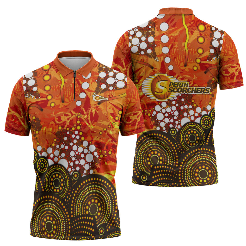 Perth Scorchers Zipper Polo Shirt Graffiti Urban Aboriginal Dot Abstract Design