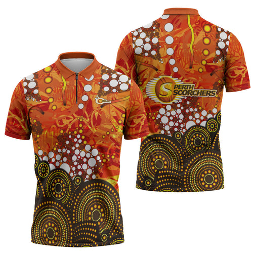 Perth Scorchers Zipper Polo Shirt Graffiti Urban Aboriginal Dot Abstract Design